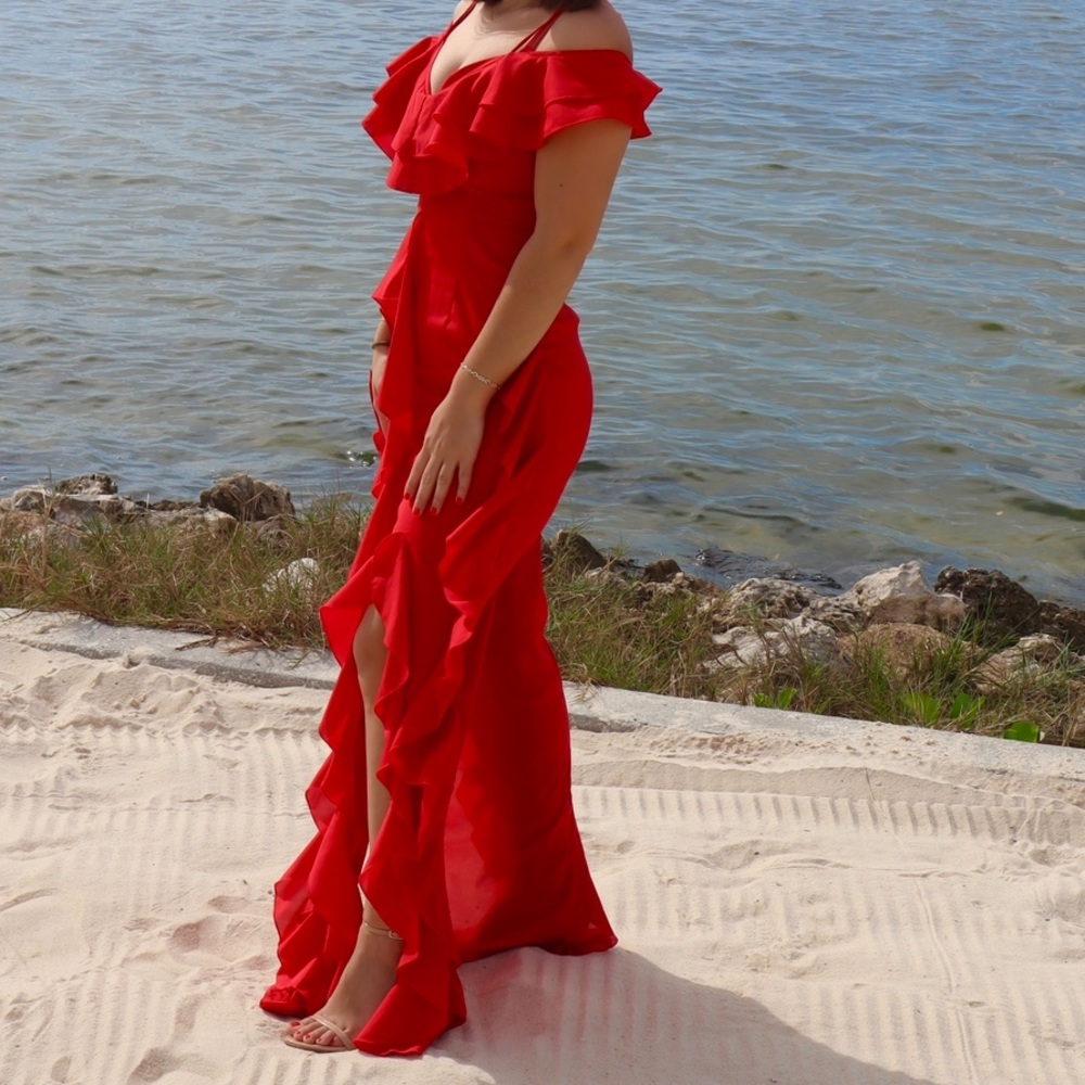 Red dress with ruffles